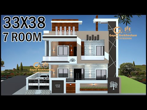 33'-0"X38'-0" डबल फ्लोर घर का डिज़ाइन, East Facing 7 Room Modern House Design, Gopal Architecture