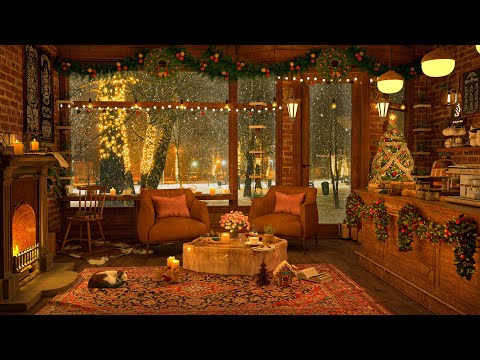 Snowy Night in Cozy Winter Coffee Shop 4K 🎄 Smooth and Jazz Music For Relax/Study/Work to