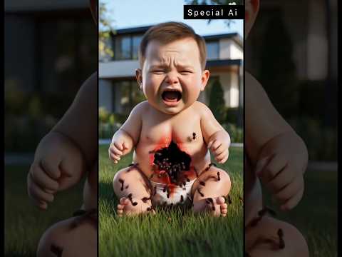 A cute gorilla saved A cute baby from a lot of ants #cutebaby #story #ai #cuteanimals #shortfeed