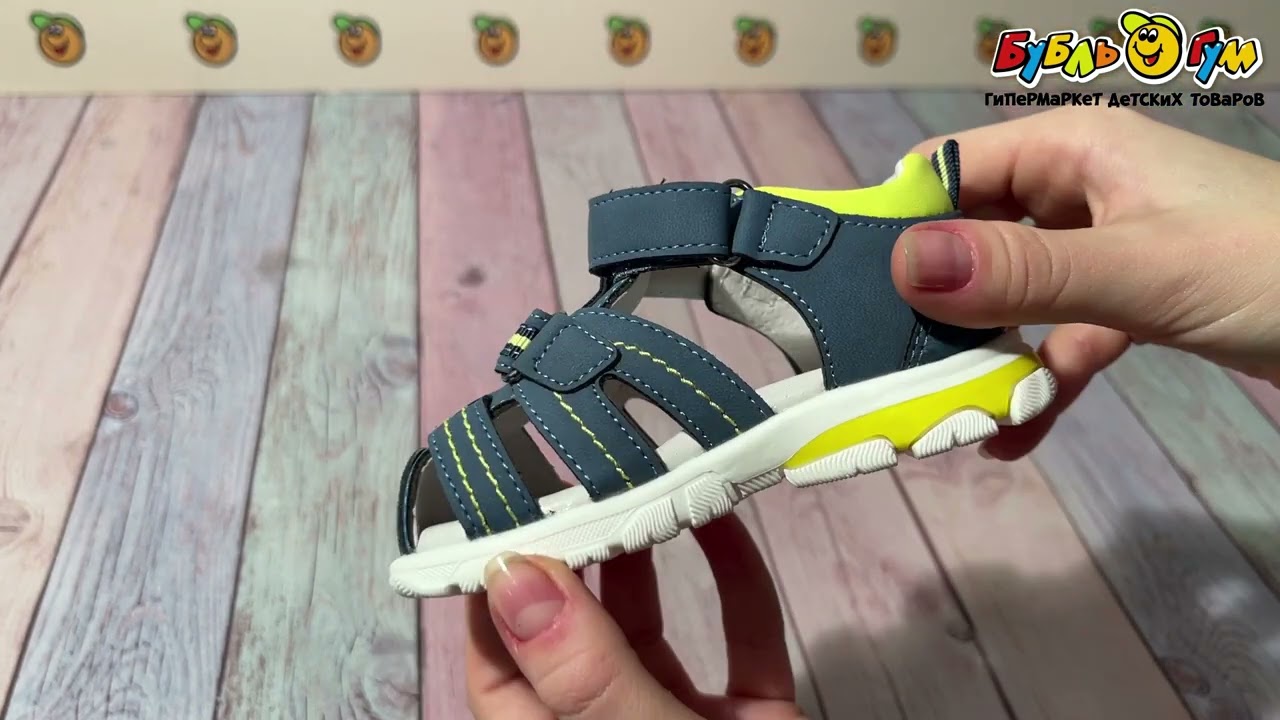 Сандалии Pasito с желтыми стежками на липучках синие - видео