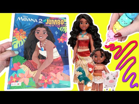 Moana 2 Movie Jumbo Activity and Sticker Book with Simea, Hei Hei, Pua Dolls