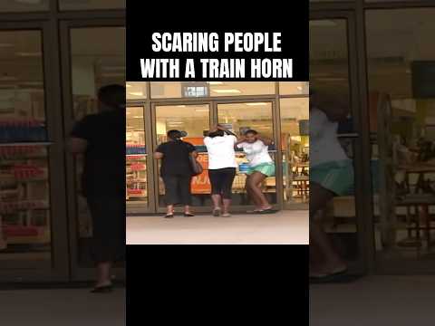 Scaring people with a train horn #trending #viral #shorts #pranks