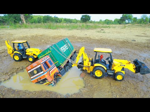 Container Tata Tipper 18 Tyres Accident Deep Mud Pulling Out Double Jcb 3dx Loader ? Cartoon Video