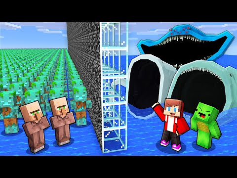 Villagers vs JJ and Mikey WATER ARMY Battle in Minecraft (Maizen)