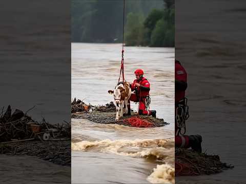 "Heroic Cow Rescue: Saved from a Flooded River | Incredible Helicopter Lifesaving Mission!" #cow