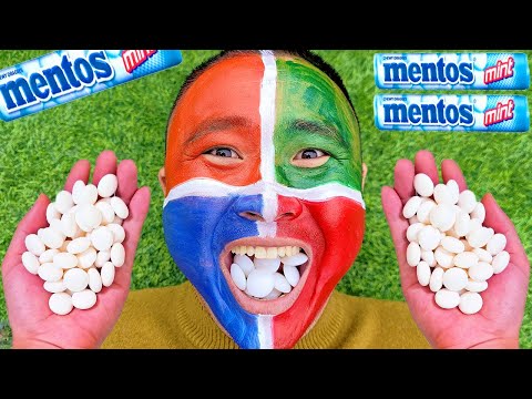 Coca Cola,Fanta,Mtn Dew,Pepsi,Sprite and mouth vs Mentos in Big Underground|Different color snacks