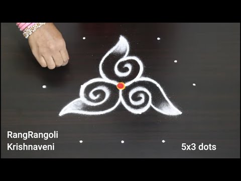 Creative Kolam🌺5x3 dots Easy Daily Rangoli🌺Traditional Muggulu🌺RangRangoli Krishnaveni