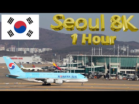 8K Seoul Incheon Airport Korean Air A380 Asiana Airlines OZ202 to LAX