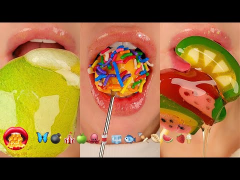 EMOJI FOOD CHALLENGE FONDANT Honey ASMR Mouth Sounds Mukbang 먹방