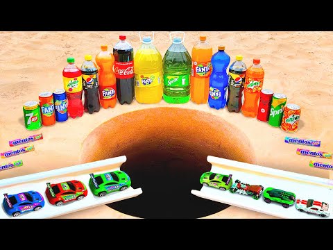 Experiment with Marble Run Race ASMR in Rain Gutter with a lot of Racing Cars,Coke,Fanta,Mentos