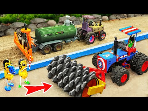 Top DIY Tractor making Concrete Road Construction | diy Cow rescues Tractor stuck in Sand