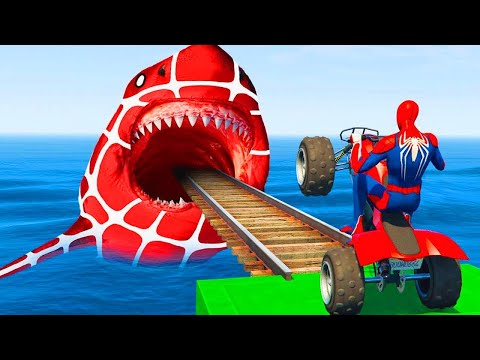 GTA 5 Crazy Ragdolls | Spiderman On Rainbow Spiders Bridge (Spiderman Fails Shark Jumps)