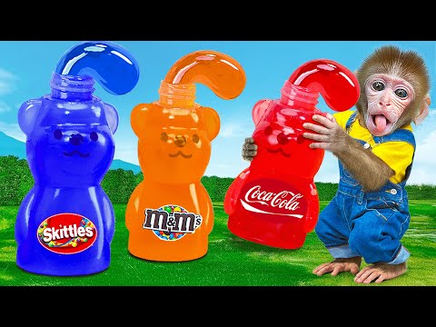 KiKi Monkey pretend play sell Giant Honey Bear Jelly Bottle & Chase with friend | KUDO ANIMAL KIKI