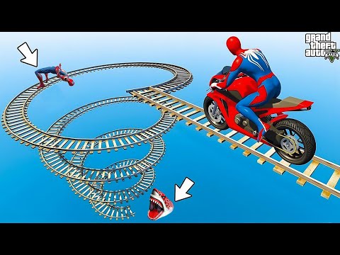 SPIDER-MAN's INSANE Motorcycle Stunt on Spiral Bridge⛵🛫GTA V funny challenge