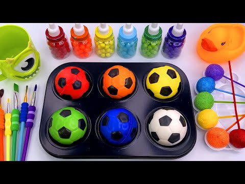 Oddly Satisfying l 6 Soccer Balls WITH Rainbow Lollipop Candy AND Magic Slime Mixing & Cutting ASMR