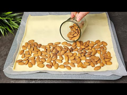 Pasta sfoglia e una tazza di mandorle! Dolce facile in pochi minuti, Incredibilmente delizioso 😋