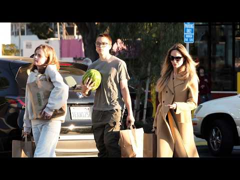 Angelina Jolie with Knox and Vivienne Grocery Shopping in Los Angeles