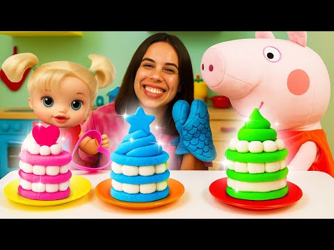 Vamos fazer chá com biscoitos para a boneca Alive e a Peppa de pelúcia! Atenção com o forno quente!