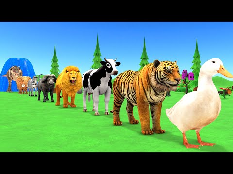 Paint Animals Duck,Tiger,Cow,Lion,Buffalo,Zebra,Elephant Dinosaur Fountain Crossing Animal Game New