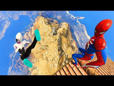 GTA 5 Ragdolling Fails / Gwen Stacy And Spiderman Extreme Mountain Fails