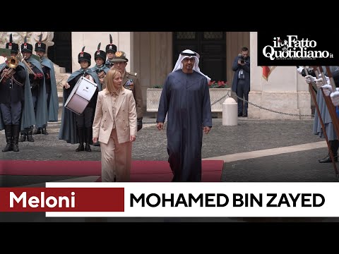 Giorgia Meloni accoglie il presidente degli Emirati Arabi Uniti, Mohamed Bin Zayed al Nahyan