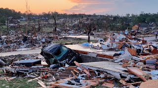 London, Kentucky Extreme tornado damage - First light drone