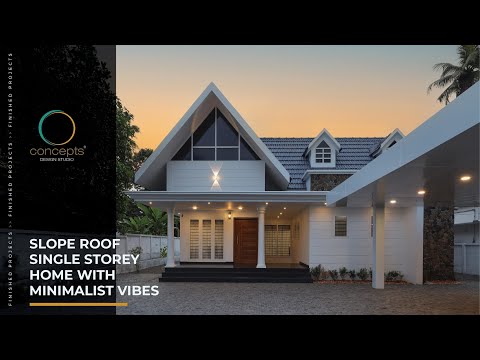 Slope roof single-storey contemporary home at Mavelikkara | Concepts Design Studio