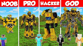 Bumblebee Transformer Build Battle Challenge - Noob vs Pro vs Hacker vs God - Minecraft Animation