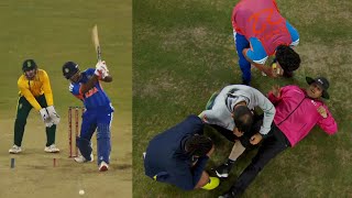 Umpire Rohan Pandit got badly injured due to Sanju Samson shot during IND vs SA 5th T20 match