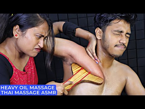 Heavy Oil Body Massage & Neck Cracking | Head Massage & Hair Scratching for Deep Relaxation | ASMR