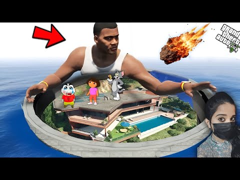 Franklin Saving His House From Biggest Tsunami & Meteor shower Ever - GTA 5