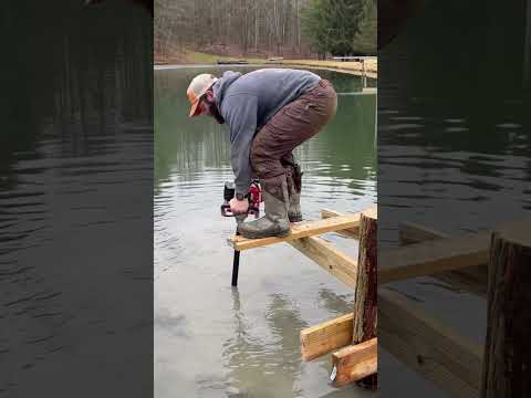 Dock Build Part 4 - what are we doing?! Auger almost pulls me into the water. #construction #dock