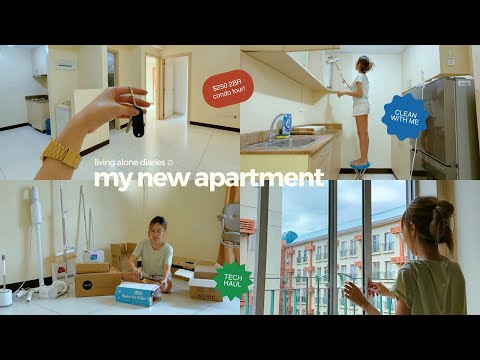 moving vlog 🫧🧽 empty condo tour, home tech haul, clean with me, living alone in my new apartment