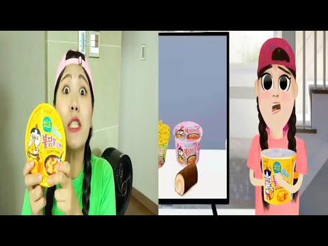 COMPARISON - Mukbang Black Noodle TTeokbokki 뽀로로 떡볶이 짜장면 먹방 도나 DONA vs Dona Animation