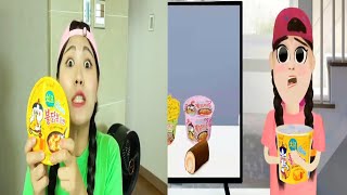COMPARISON - Mukbang Black Noodle TTeokbokki 뽀로로 떡볶이 짜장면 먹방 도나 DONA vs Dona Animation