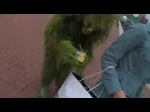 Stefán Karl as the Grinch taking something from someone's shopping bag, thumbnail