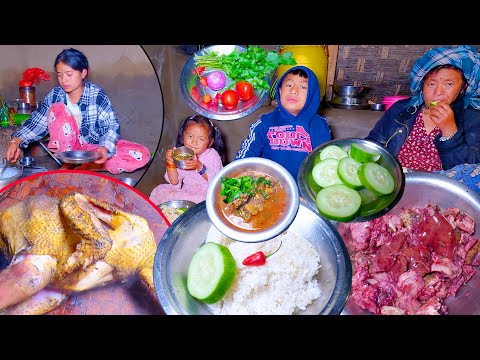 sumnima cooks chicken and rice for her sister , brother and mother || village life  @SumnimaRaini