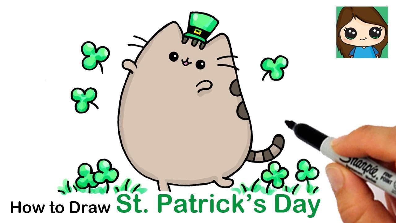 How to Draw Cute Pusheen Cat St. Patrick's Day