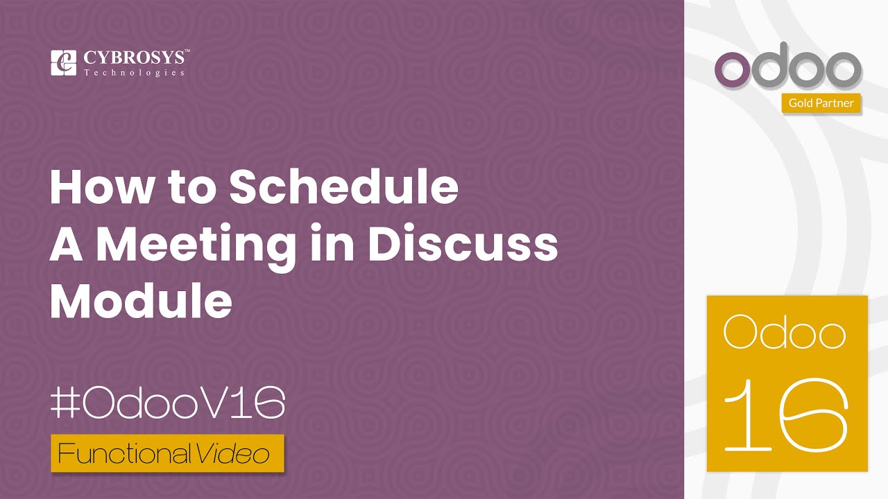 How to Schedule a Meeting in Odoo 16 Discuss Module | Odoo 16 Functional Video | Odoo 16 Discuss App | 11/25/2022

The video is on how to schedule a meeting in discuss module. Odoo 15 Discuss module is now coming with of form of capabilities ...