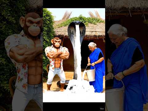 Monkey Gave His Mother A Beautiful Milk Giving King Cobra #ai #shorts