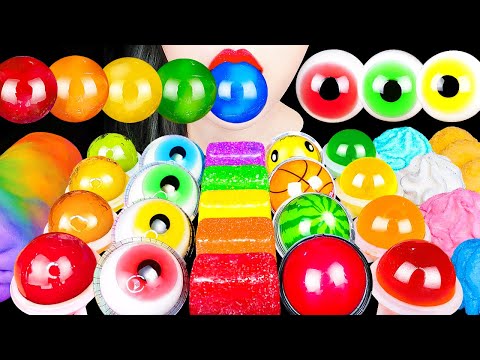 ASMR RAINBOW DESSERTS SNACK JELLY 무지개 먹는 수건, 갤럭시 캔디, 눈알젤리, 사각 코하쿠토 레인보우 디저트 먹방 EATING SOUNDS MUKBANG