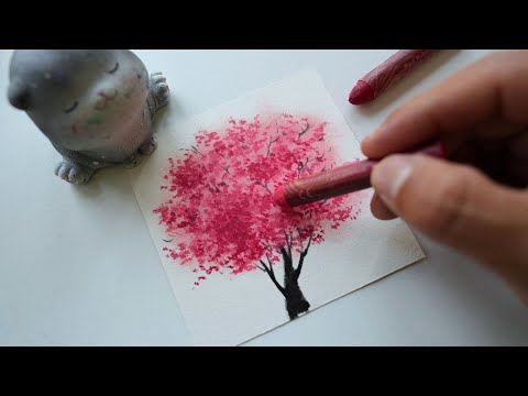 How to draw a cherry blossom tree easy for beginners/ Oil pastel techniques