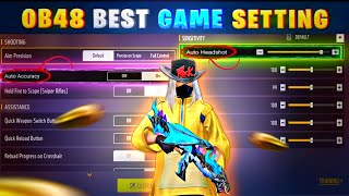 Free fire setting full details in telugu || OB48 Best Headshot setting 🔥 || Free fire Setting 2025 ✅