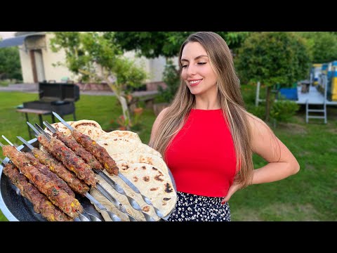 Cooking Kebab and Turkish Bread Bazlama Over Fire  l Simple Village Life ASMR