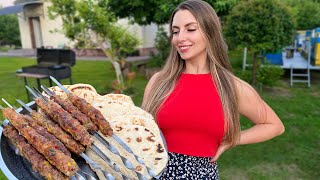 Cooking Kebab and Turkish Bread Bazlama Over Fire  l Simple Village Life ASMR
