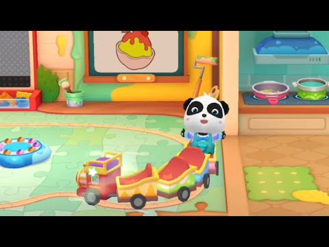 NAIK KERETA API MAINAN DI RUMAH BARU BAYI PANDA KIKI | RUMAH BERMAIN PANDA | BABYBUS INDONESIA