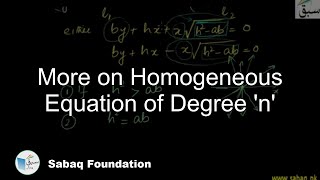 More on Homogeneous Equation of Degree 'n'