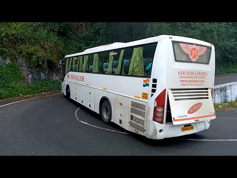 Tourist Bus and Private Bus Turning Yercaud Hairpin bend Hills Driving Salem