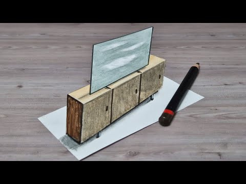 3d drawing television on paper for beginner