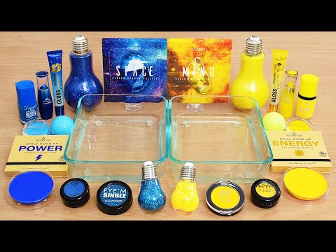 Blue vs Yellow - Mixing Makeup Eyeshadow Into Slime ASMR